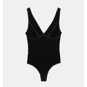 RARE Zara Black Contrast Stitch Bodysuit